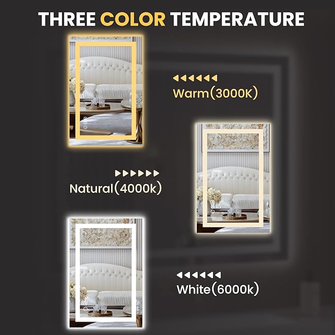 LOAAO 28"x34" LED Bathroom Mirror with Lights, Anti-Fog, Dimmable, Backlit + Front Lit, Lighted Bathroom Vanity Mirror for Wall, Memory Function