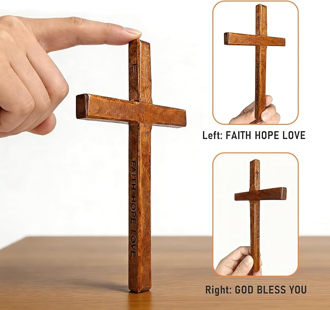 Allyix Wooden Cross Wall Decor, Wall Cross, Hand Held Large and Small Wall Crosses with Lanyards for Home Church Decor Christian Gift