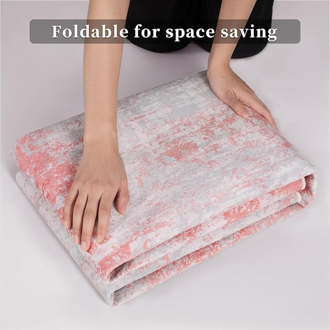 Ciicool Modern Abstract Area Rug, 2x3 Pink Grey Washable Small Entryway Rug, Low Pile Soft Non-Slip Kitchen Rug Thin Throw Rugs Room Mat Foldable Bathroom Rugs Non-Shedding Floor Carpet Indoor