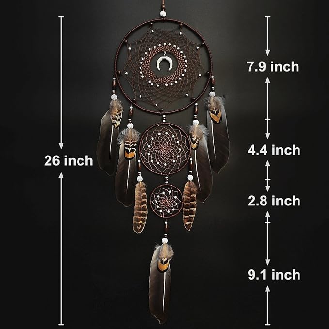Urdeoms Large Dream Catchers for Bedroom Adult Brown Boho Dream Catcher Wall Decor with Turquoise Hanging Ornament Teen Dorm Room Decor Festival Gift