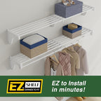 EZ Shelf - DIY Expandable Closet Shelf (NO Hanging Rod) - 40.5” to 73” - White - Easy to Install to 2 Sidewalls -(EZS-SW72)- Wire Closet Shelving Alternative