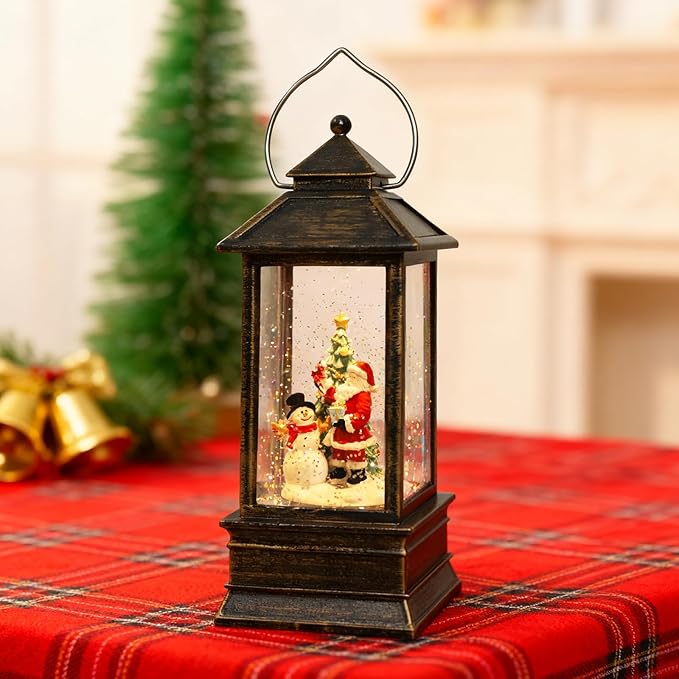 Impress Life Christmas Snow Globe Lantern with Light & Music, Santa & Snowman & Christmas Tree Battery/USB Operated Snow Globe with Glitter, Christmas Decorations Decor for Home