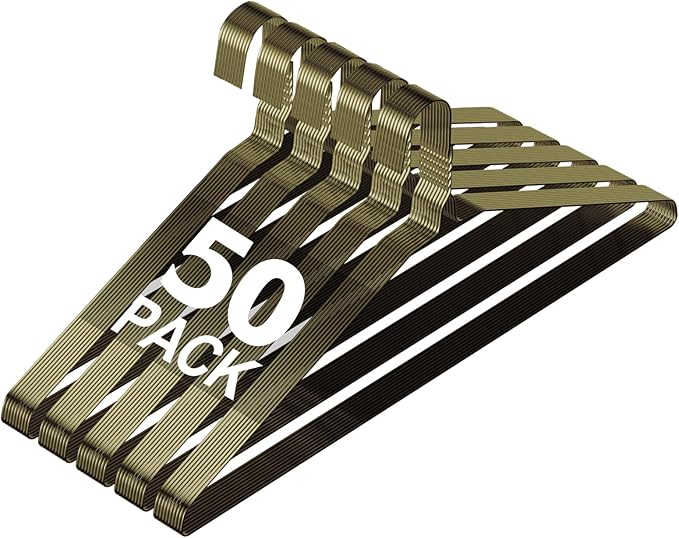 SPECILITE Wire Metal Clothes Hangers Bulk 50 Pack for Standard Size Suits, Coats, Shirts, Pants, Skirts, Space Saving, Non Slip,16 Inch 12 Gauge Ultra Thin, Bronze