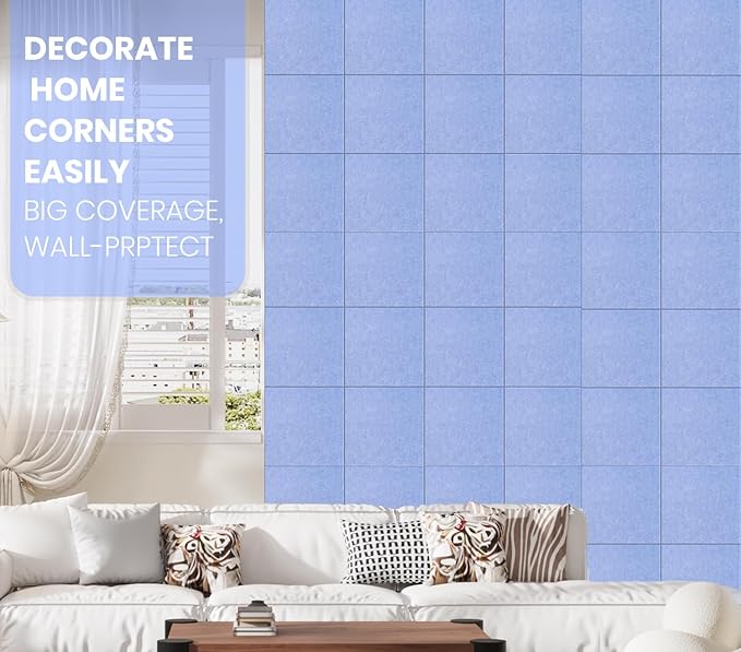 Large Cork Board Alternative 36" X 24" Bulletin Board - 6 Pack Removable Felt Wall Tiles with 20 pushpins, Large Cork Boards for Walls Cork Board for Office Pin Board Tack Board - Soft Periwinkle