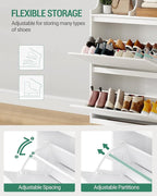 Shoe Cabinet with 2 Flip Drawers & 2 Top Drawers, Narrow Hidden Shoe Storage Cabinet for Entryway, Freestanding Shoes Organizer with Storage Space, 12-16 Pairs, for Hallway, White SR45303X