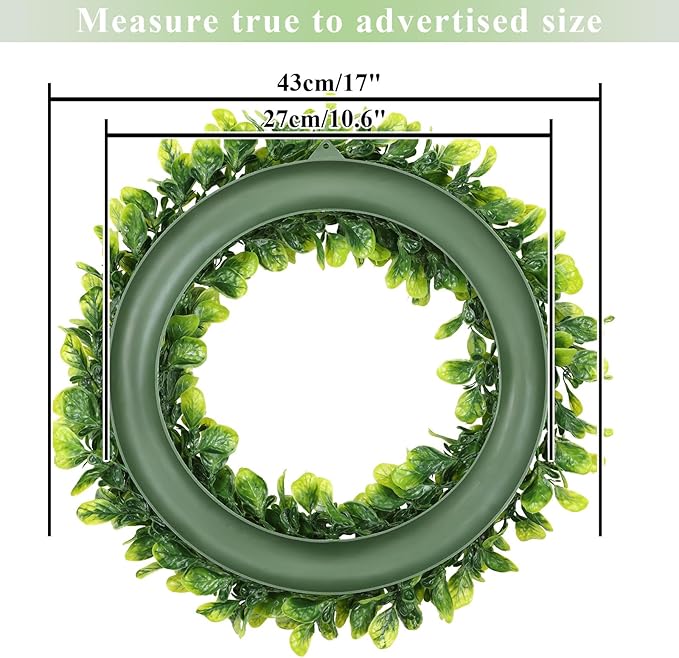 U'Artlines 17" Spring Summer Wreath for Door Green Boxwood Wreath Greenery Hanging Garland for Home Wedding Wall Window Decoration(01)