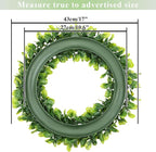 U'Artlines 17" Spring Summer Wreath for Door Green Boxwood Wreath Greenery Hanging Garland for Home Wedding Wall Window Decoration(01)