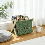 Boho Macrame Magazine Holder,Hand-Woven Magazine Rack for Home Office Desktop, Storage Basket for Letters, Magazines, Books and Newspapers (Green)