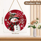 Christmas Snowman Front Door Sign Snowflake Wood Door Hanger for Outdoor Outside Porch Winter Cardinal Birds Decoration Welcome Sign Farmhouse Round Wall Hanging Xmas Wreath Decor for Home 12"x12"