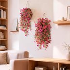Artificial Hanging Flowers Plants for Outdoor Spring Summer Decoration, 2PCS Faux Silk Daisy UV Resistant Look Real for Outside Home Indoor Planter Porch Garden Yard Decor(Rose Red Fuchsia)