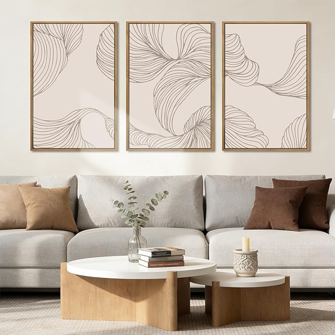 BINCUE Framed Neutral Beige Wall Art Modern Abstract Wall Decor Neutral Minimalist Artwork Modern Beige Wall Paintings Elegant Modern Art Prints for Living Room Bedroom Office 16x24 Inches Set of 3 Gift