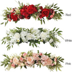 Wedding Arch Flowers, 25.6 Inch Artificial Rose Flower Swag, Decorative Rose Floral Swag for Lintel, Green Leaves Flower Garland for Home Garden Wedding Door Decor (Red)