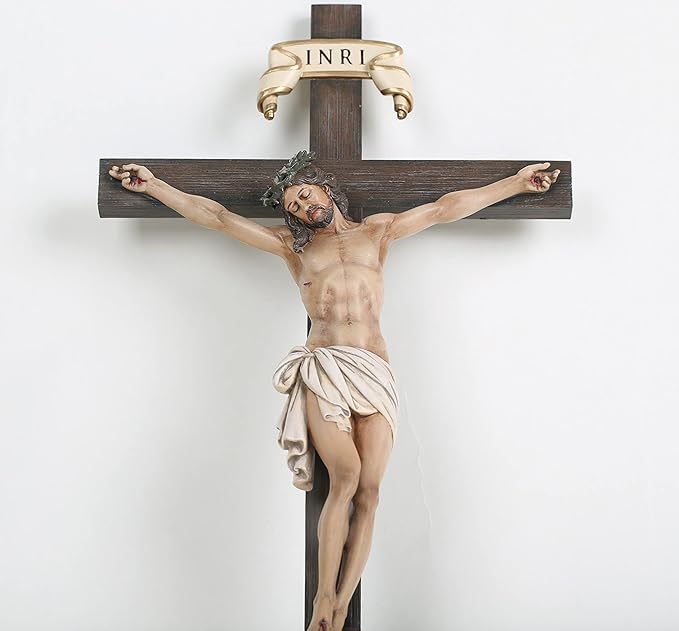 BC Catholic Crucifix Wall Cross 16" H Jesus Christ Indoor Home Decor Religious Collectable Gifts Renaissance Sculpture Handmade by Buildclassic