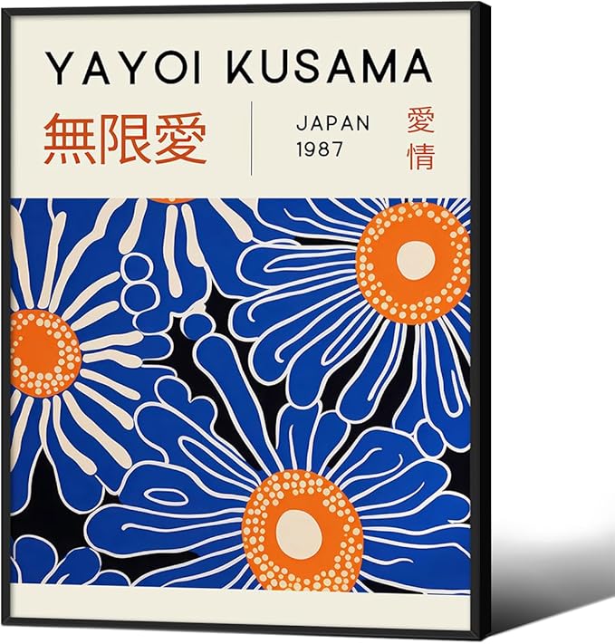 Yayoi Kusama Print Vintage Japanese Wall Art Abstract Yayoi Kusama Poster Minimalist Painting Art Exhibition Suitable for Japanese Bedroom,Living Room Office Decor 8x10in Black Framed