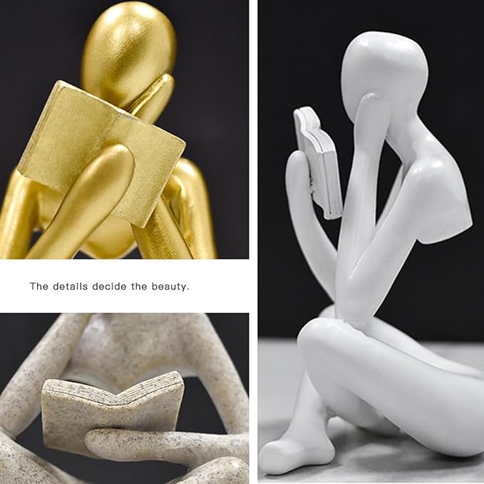 Gold Reading Women Statue, Thinker Sculptures, Abstract Art Ornament, Modern Aesthetic Figurine Decoration, Suitable for Home Living Room Bedroom Office Shelf Table Desk Bookshelf Decor (Left)
