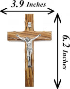 Zuluf 6.3" Olive Wood Catholic Cross with Silver Plated Crucifix Christian Gift from Holy Land Bethlehem CRS065