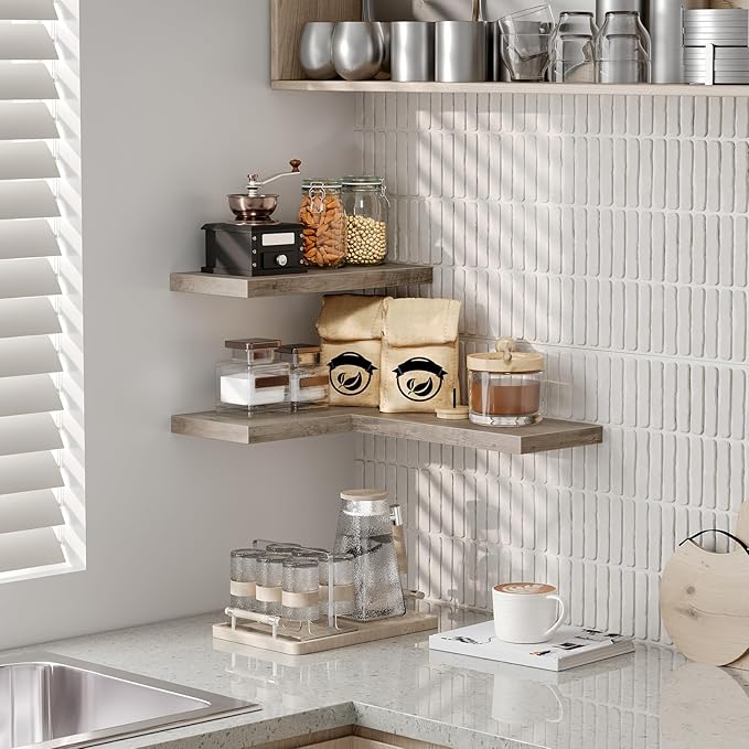 RALGEND Floating Shelves for Wall, 1.5" Thick Wall Shelf Set of 3 with Invisible Brackets, 15.7L x 7.9W Hanging Book Shelves Farmhouse Home Decor for Bathroom, Living Room, Bedroom, Greige 4301BJP3BG