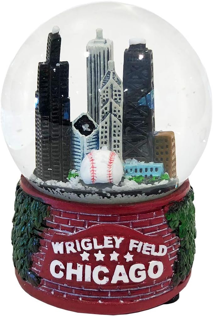 Wrigley Field Snow Globe - 60 mm diam., Classic Style, Multicolored Resin Snow Globe, High Detail Chicago Skyline with Baseball