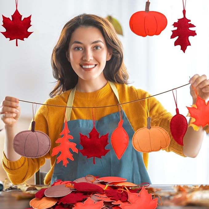 Tudomro 27 Pcs Fall Tree Decoration Autumn Thanksgiving Leaves Tree Ornaments Thanksgiving Decor 3D Felt Leaves Pumpkin Autumn Hanging Ornaments for Home Decor Party Favors(Maple Leaf and Pumpkin)
