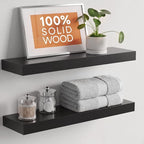 Homeforia Black Floating Shelves 24 inch, High End Solid Real Wood 24inch Bathroom Floating Shelf for Wall Mounted, Black Wooden 24in Floating Shelves, Heavy Duty Bracket, 24 X 6.5 X 1.75 in, Set of 4