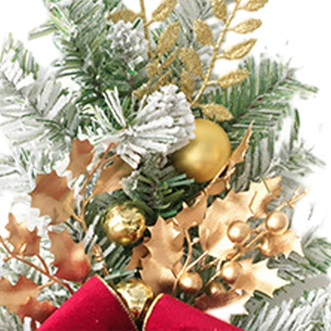 SM SunniMix Christmas Swag Teardrop Swag Artificial Wreath Door Swag Decorative Bow Ornament Lightweight PP Material Suitable for Gift Giving Home Decoration, Gold Red