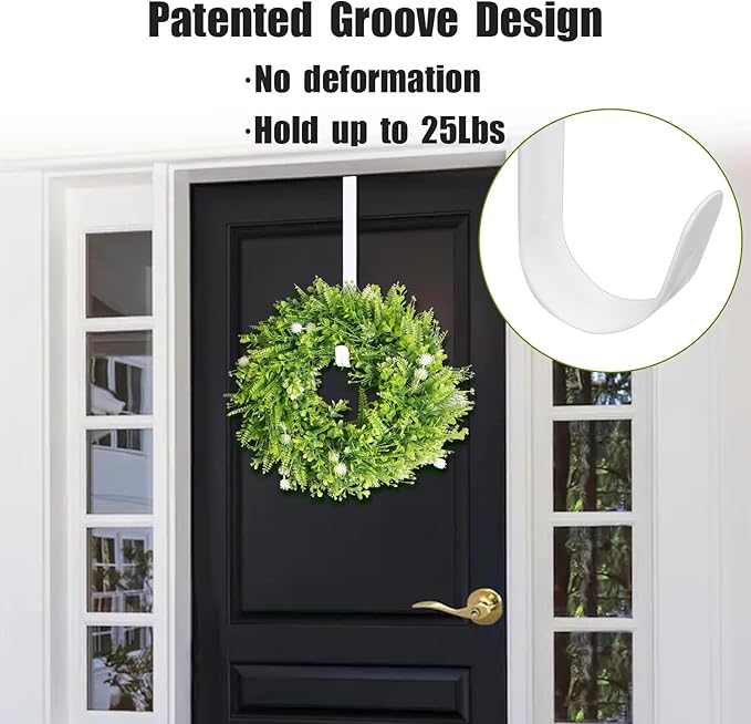 GameXcel 4 Pcs 12"+15" Wreath Hanger for Front Door - Large Wreath Metal Hook for Christmas Wreath Over The Door Hanger 2 x 12 and 2 x 15 - White