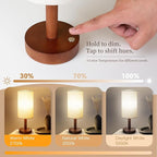 LALISU Cordless Table Lamp, 3 Color Dimming Portable Battery Lamp, Touch Control Wood Base Small Bedside Lamps for Night Stands, Living Room, Office(LED Bulb Included) (Cordless Wood Base)