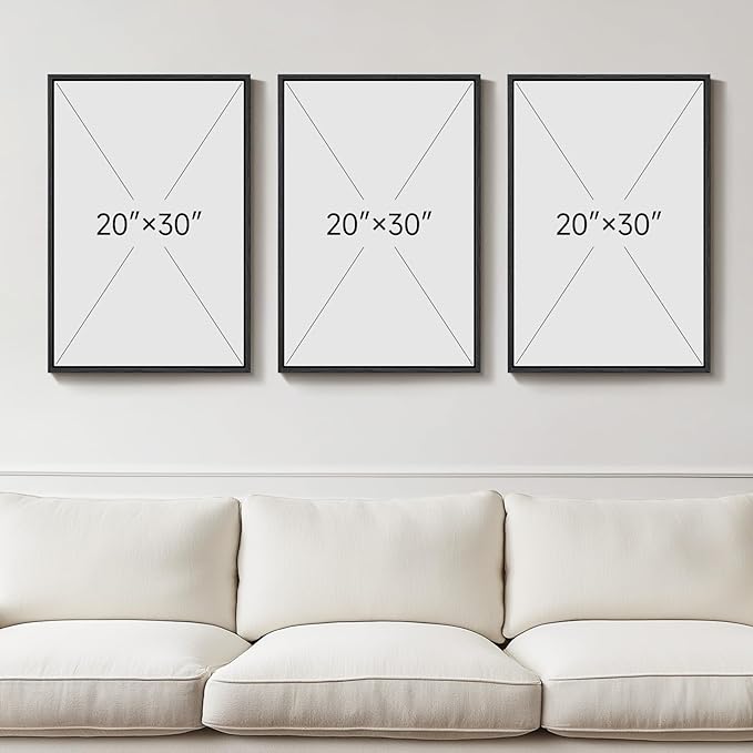Large Framed Black and White Abstract Wall Art, 3 Piece Modern Canvas Prints Paintings Artwork for Walls, Minimalist Black Beige Gold Pictures for LIving Room Bedroom Office Wall Decor Total 30x60 In