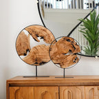 WELLAND Round Cedar Wood Sculpture 13.77" W x 13.77" D x 14" H, Irregular Shape Decor for Living Room, Bedroom, Home Office
