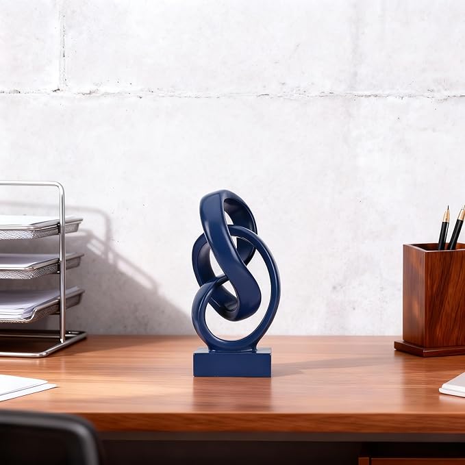 DOVDOV Abstract Blue Knot Sculpture, Geometric Decorative Statue, Blue Decor for Living Room Coffee Table Bookshelf Top, Office TV Cabinet Entryway Table Top Decor.