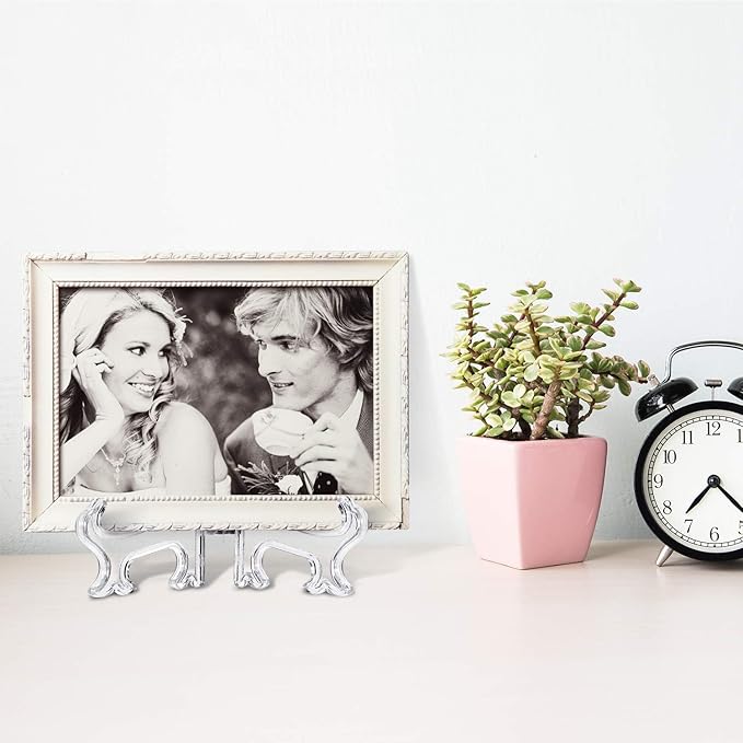 Boao 12 Pack Plastic Easel Stand Display Card Plate Stands Photo Holder Picture Frame Book or Other Items Easel for Weddings, Birthdays, Home Decoration, Tables(6 Inches,Clear)
