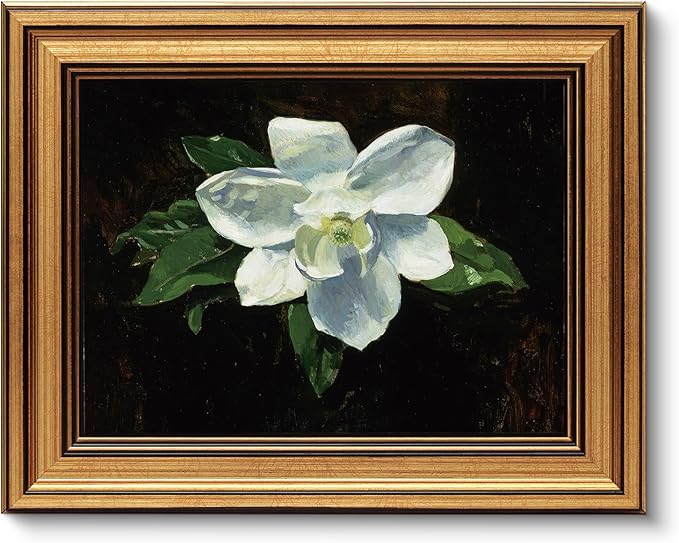 VIYYIEA Gold Framed Vintage Wall Art for Living Room, Flowers Canvas Prints Home Decor, Oil Painting Picture, Bedroom Wall Decor Gifts for Friends or Family -【Magnolia】-(10L x 8W)