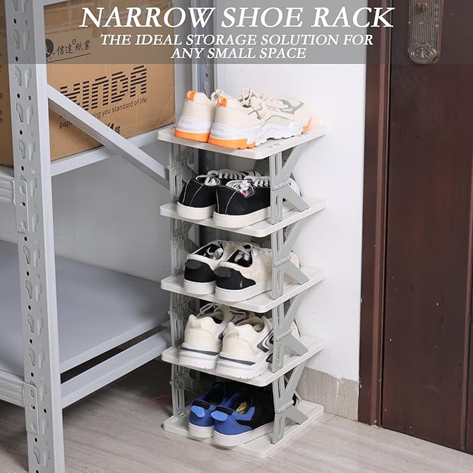Foldable Shoes Organizer, 5-Tier Vertical Shoe Rack, Narrow Shoe Storage for Entryway, Front Door, Closet, Bedroom, Hallway