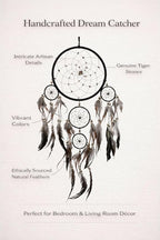 OMA Black Dream Catcher Wall Hanging with Tiger Eye Stones and Feathers, Black Suede Traditional Dream Catcher Boho Home Decor Bedroom Decoration Gift Large Size - 28" Long x 9" Diameter