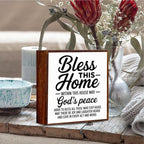 Christian Decor Housewarming Gifts Home Decor gifts Bless this Home Wooden Box Sign Christian Decorations for House Office Bedroom Living Room Desk Table Shelf