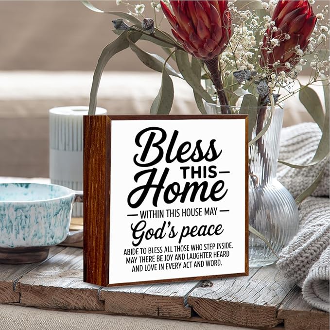 Christian Decor Housewarming Gifts Home Decor gifts Bless this Home Wooden Box Sign Christian Decorations for House Office Bedroom Living Room Desk Table Shelf