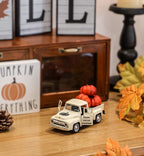 Thanksgiving Fall Pumpkin Truck Decor Mini Harvest Metal Farm Truck with 3 Pumpkins | Vintage Diecast Model for Tiered Tray Home Décor 4.8 inches