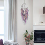 Pretty Jolly Moon Dream Catchers Wall Decor with Crystals Crescent Handmade Dream Catcher Pink Grey Feathers Dreamcatchers Wall Hanging for Girls Bedroom Wedding Wish Blessing Gift