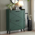 Shoe Storage Cabinet,Farmhouse Shoe Organizer with 2 Flip Drawers & Barn Door Design,Freestanding Hidden Slim Narrow Shoe Rack Cabinet for Entryway,Foyer,Hallway,Green