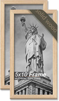 Natural Solid Wood 5x10 Picture Frame, Display 5 x 10 Inch Picture Poster Photo, Vertical & Horizontal Wall Hanging - 2 Pack/Natural/5"x10"