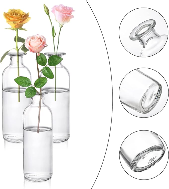 Peohud Set of 12 Glass Bud Vases, Clear Small Flower Vases, Decorative Glass Bottles Floral Vases for Home Decor, Wedding Reception, Party