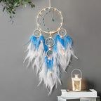 KHOYIME LED Light Up Dream Catcher Half Circle Moon Decor with Lights Handmade Feather Dreamcatchers for Bedroom Bohemian Home Decor Wedding Ornament Craft Gift for Girls Boys (Blue)