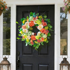Spring Wreaths for Front Door Outside 24 Inch Luxury Summer Wreath with White Rose Flowers,Pink Dahlia & Green Hydrangeas,Lush Greenery Spring Front Door Wreath for Home,Wall,Porch Decor