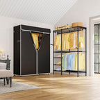 F2C Clothes Rack with Cover, Clothing Racks for Hanging Clothes, Heavy Duty Garment Rack with Shelves and Hanger Rods, Black Closet with Black Cover, 47.2" W x 16.5" D x 78.3" H, Load 630lbs