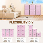 6 Cube Storage Organizer with Shelf Back to School Boxes 11 Inch Toy Storage Bins Closet Organizers Drawers Fabric Dresser for Playroom Books Bedroom Dorm Kitchen (Macaroon Pink)