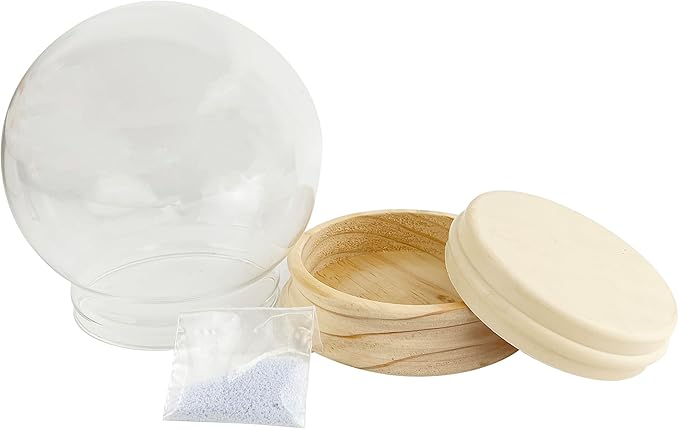 National Artcraft 6" Diameter Glass Snow Globe | Water Globe | Unfinished Birch Wood Base | Rubber Seal | Snow Flakes - Neck Opening is 3-7/8" - (1/Pack)
