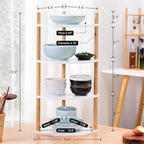 4-Tier Expandable Bamboo Corner Shelf - Dish/Plate Organizer for Cabinet, Kitchen Counter Shelf & Small Kitchen Shelf, Adjustable (White, 1-Pc 4-Tier)