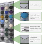 Unjumbly Baseball Hat Rack, 27 Pocket Over-The-Door Hat Organizer with Clear Deep Pockets to Display Baseball Caps Collection, Complete with 3 Over Door Hooks (Grey, 27 Pockets)