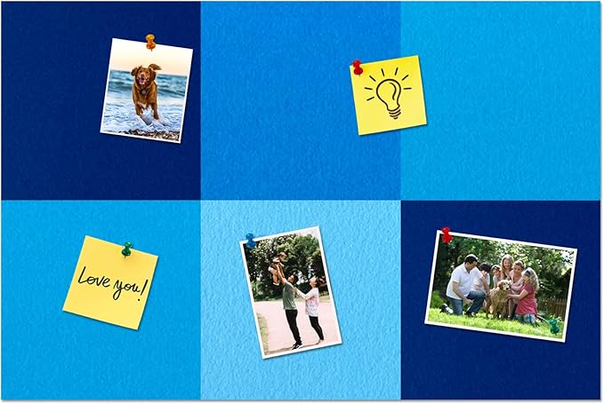 Square Felt Cork Bulletin Board Tiles, Self Adhesive DIY Felt Pin Board for Wall 30" x 20" with 35 Pushpins for Office School Home Wall Decor Stickers Memos Photos Display (Gradual Blue)