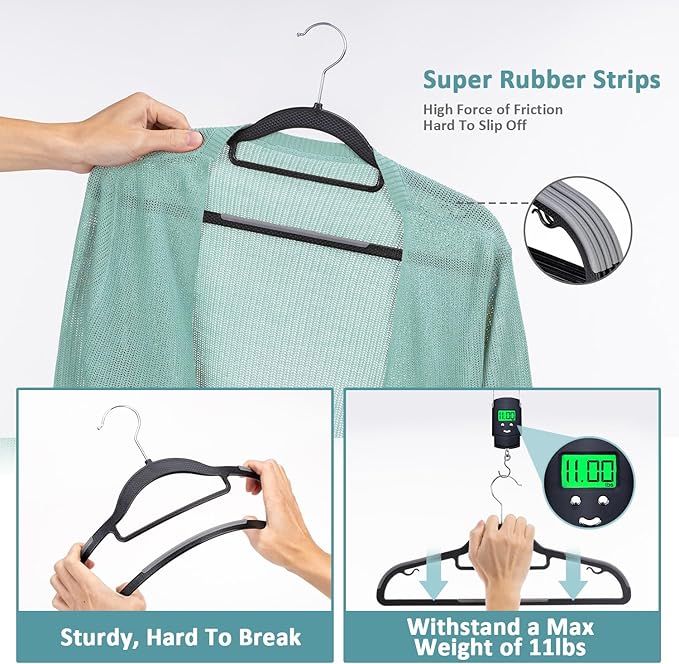 Heavy Duty Plastic Clothes Hangers, Space Saving Hangers 30 Pack, Non-Slip, 0.2 Inches Slim, 360° Swivel Silver Hook for Shirts, Pants & Wet/Dry Garments, Black and Dark Gray